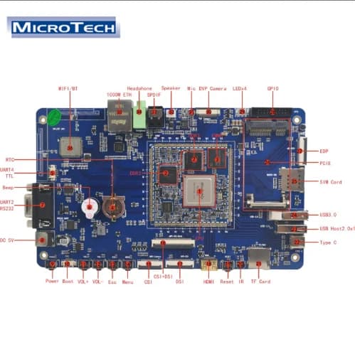 OEM/ODM Customized Motherboard RK3399 Android System 2GB DDR 16GB eMMC Super Development Board